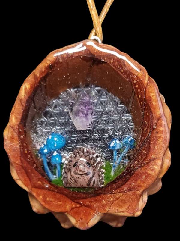 Amathyst Hedgehog pinecone pendant necklace