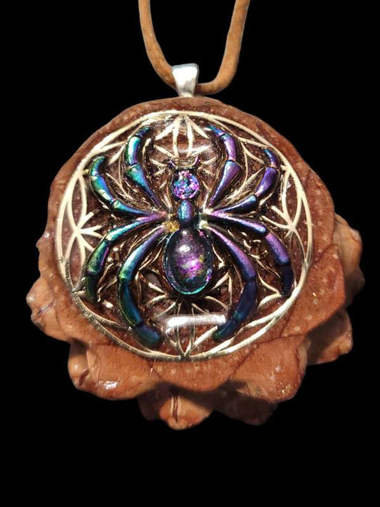 Rainbow Spider Seed of Life Pinecone Pendant