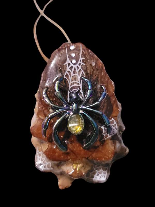 Extra Large Rainbow Metal spider Pinecone Pendant